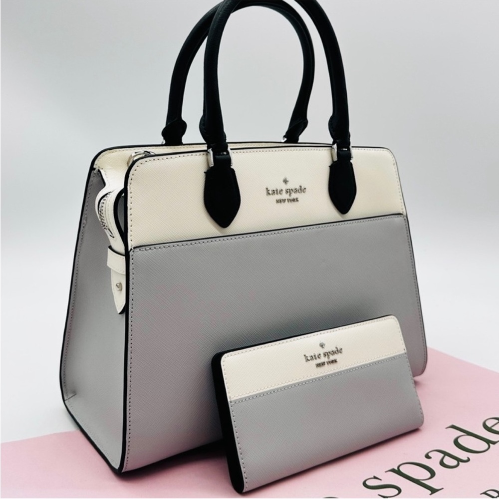 Kate Spade Madison Saffiano Leather Medium Satchel Bag& Large Slim Bifold
Wallet - Picture 3 of 15